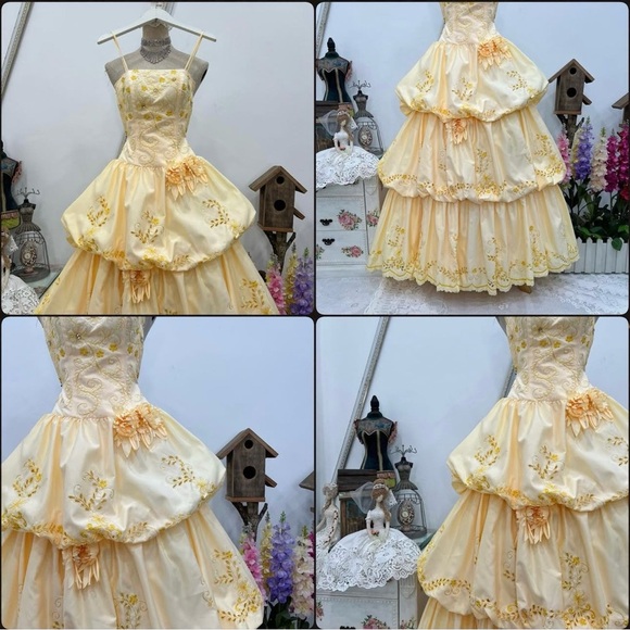 Elegant Yellow Tiered Gown - Picture 2 of 15